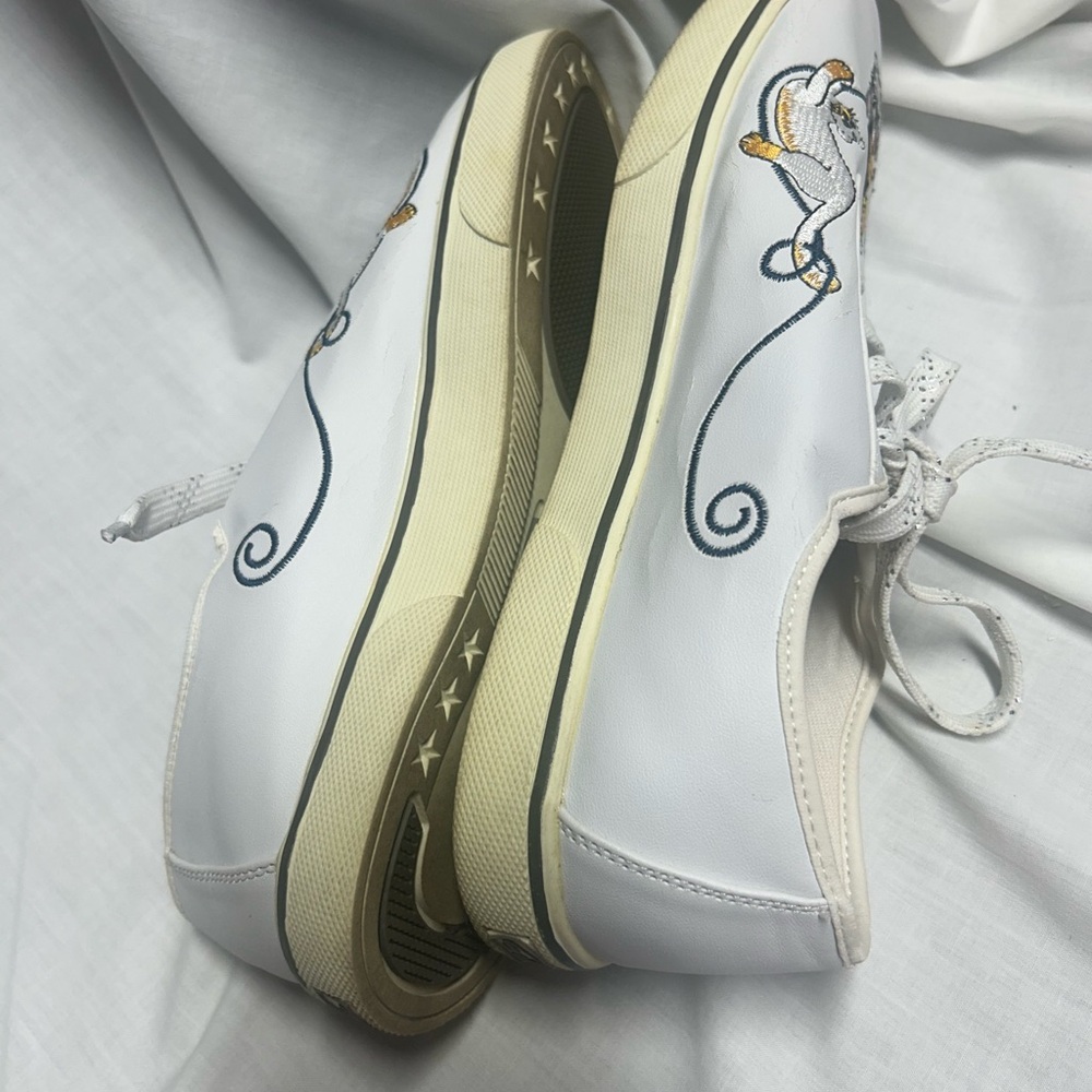 Vtg 90s Embroidered Cat Sneakers 8.5  White Vinyl Sabastino Country Garden Women - Picture 6 of 11